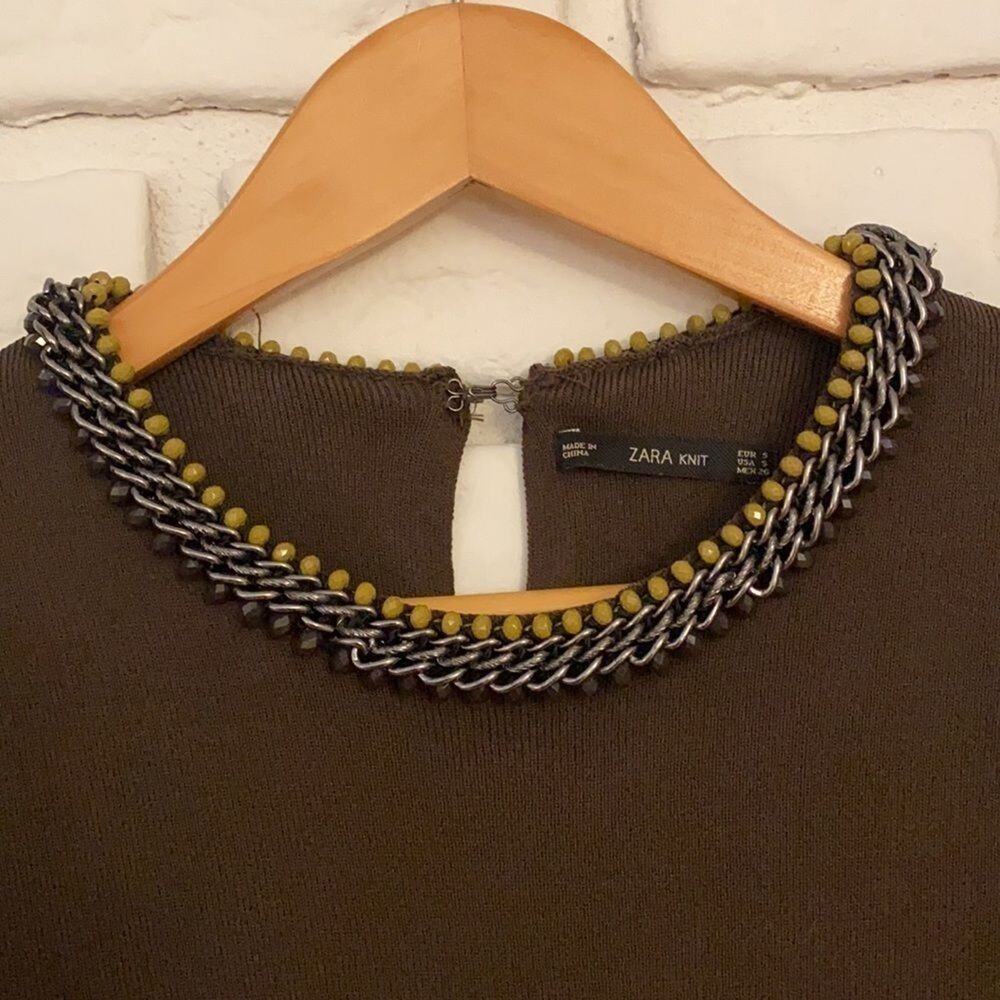 Zara knit top with beaded neckline size small - Picture 3 of 10